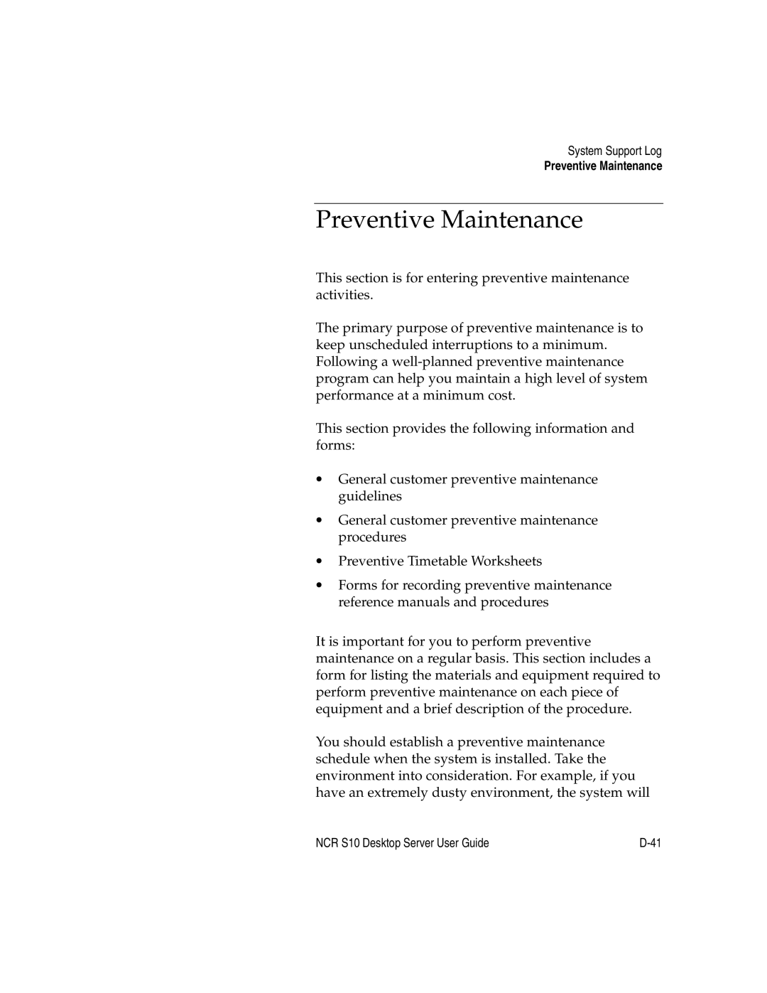 NCR S10 manual Preventive Maintenance 