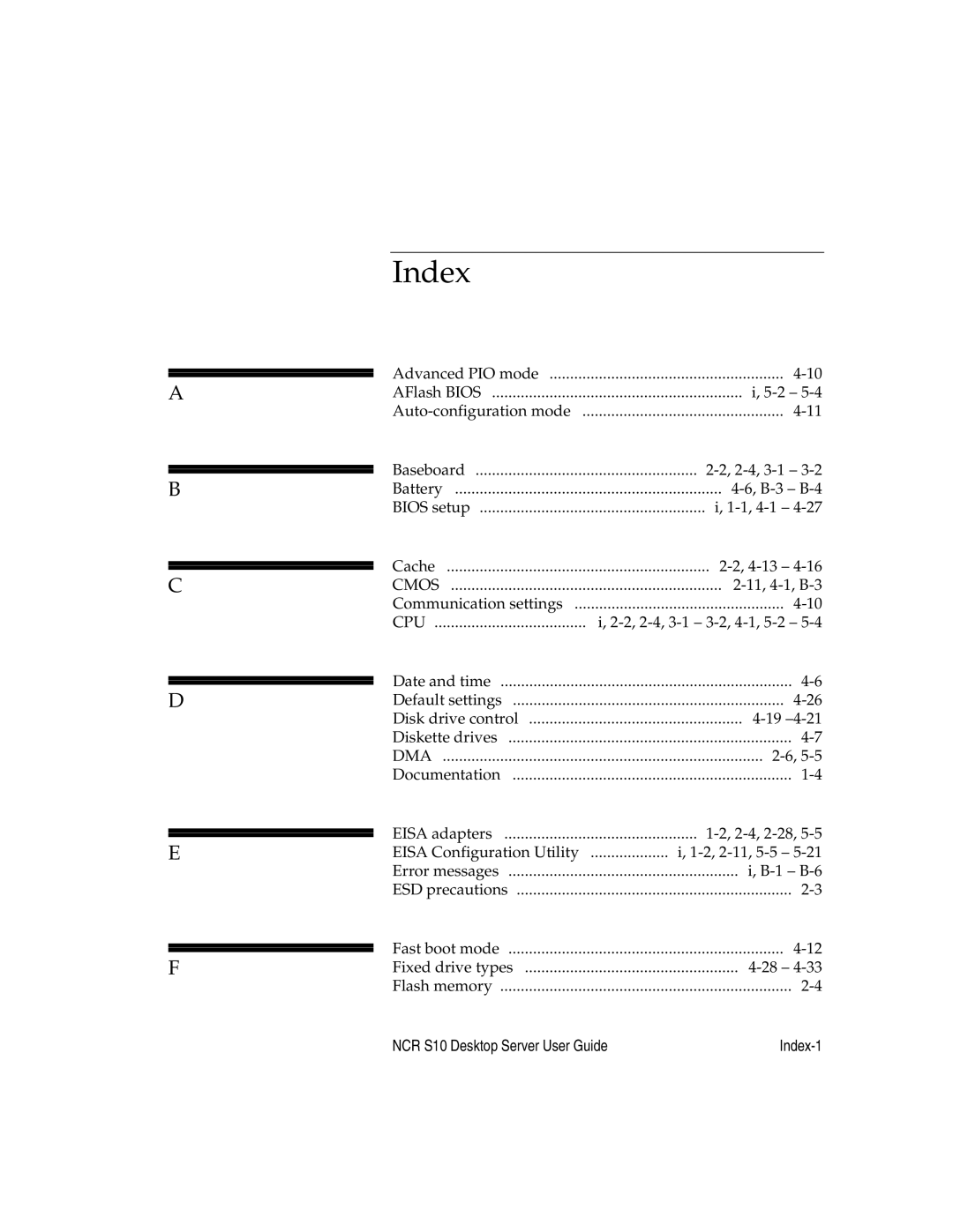 NCR S10 manual Index, Cpu 