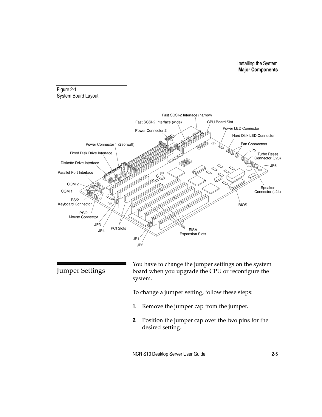 NCR S10 manual Jumper Settings, System Board Layout 