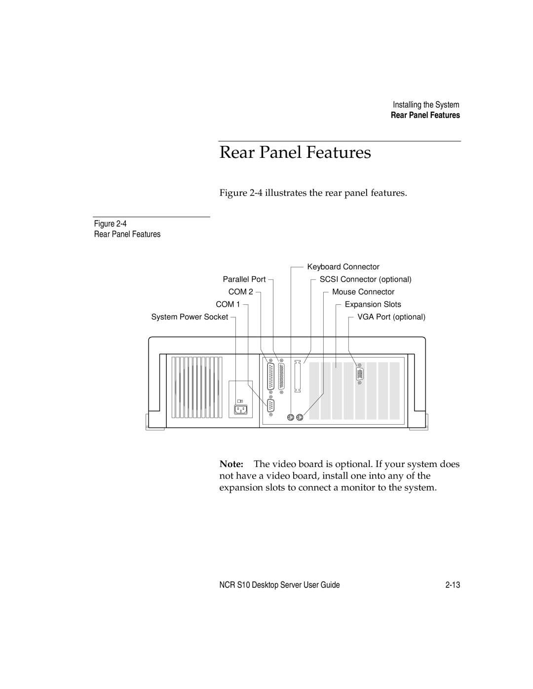 NCR S10 manual Rear Panel Features 