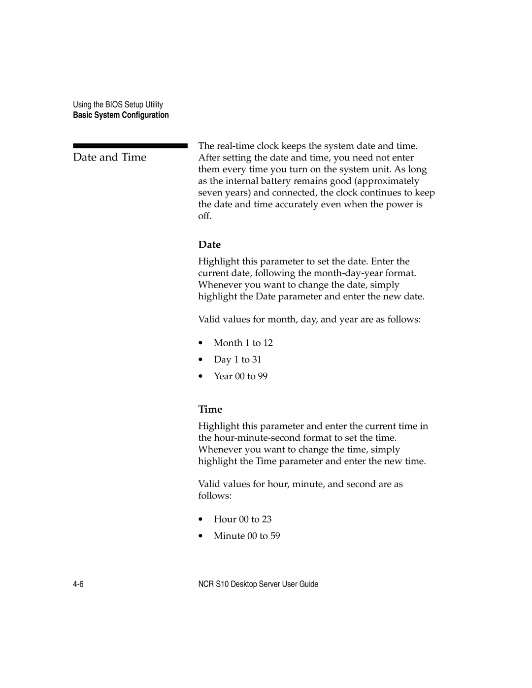 NCR S10 manual Date and Time 