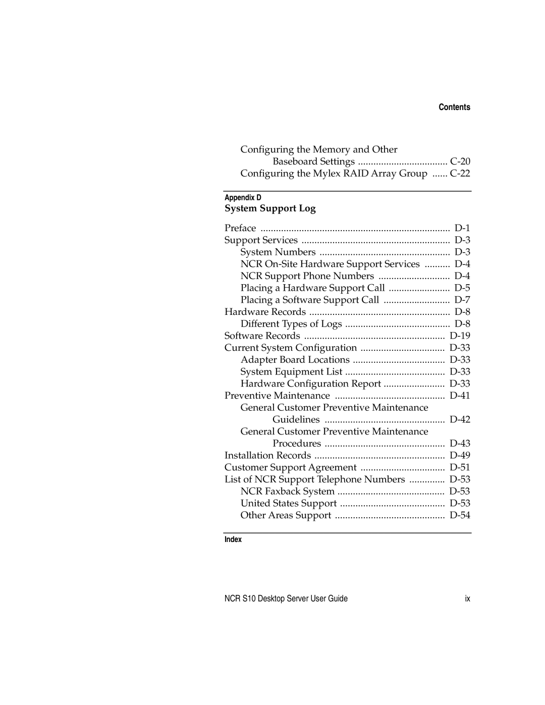 NCR S10 manual System Support Log 