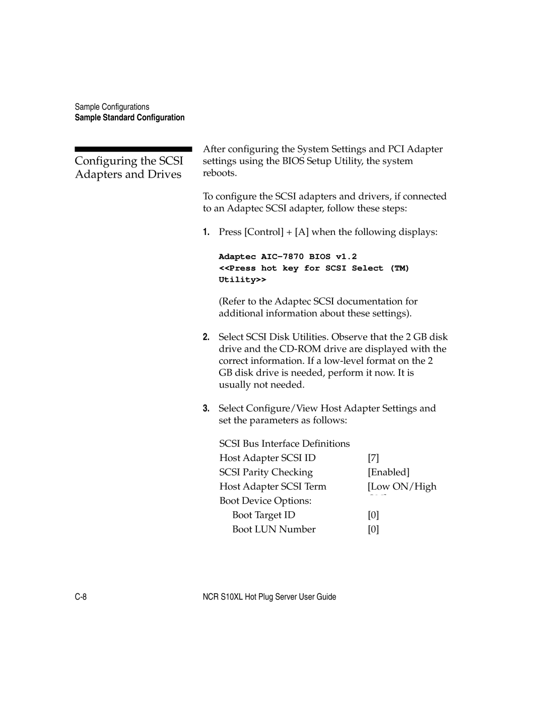 NCR S10XL manual Configuring the Scsi Adapters and Drives 