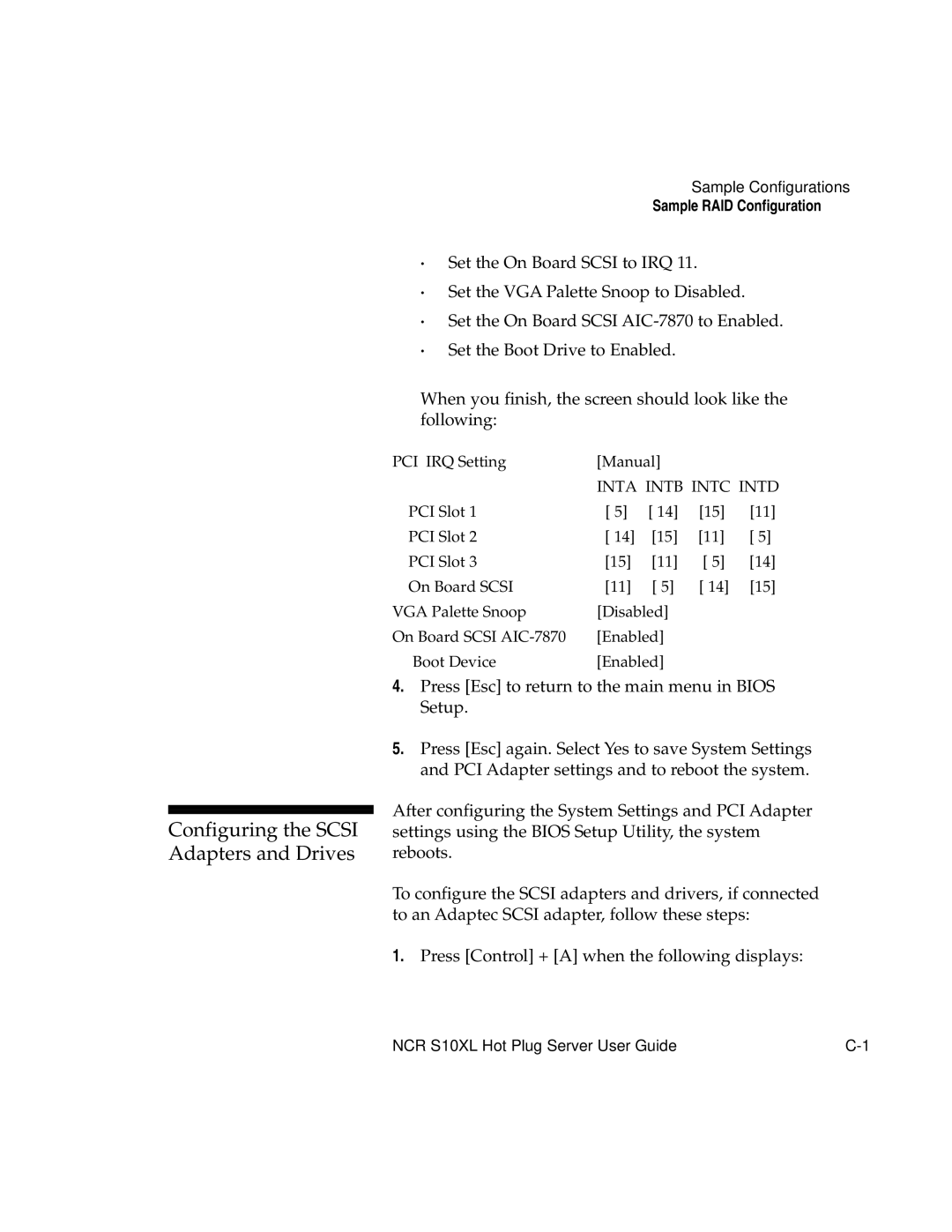 NCR S10XL manual Configuring the Scsi Adapters and Drives 