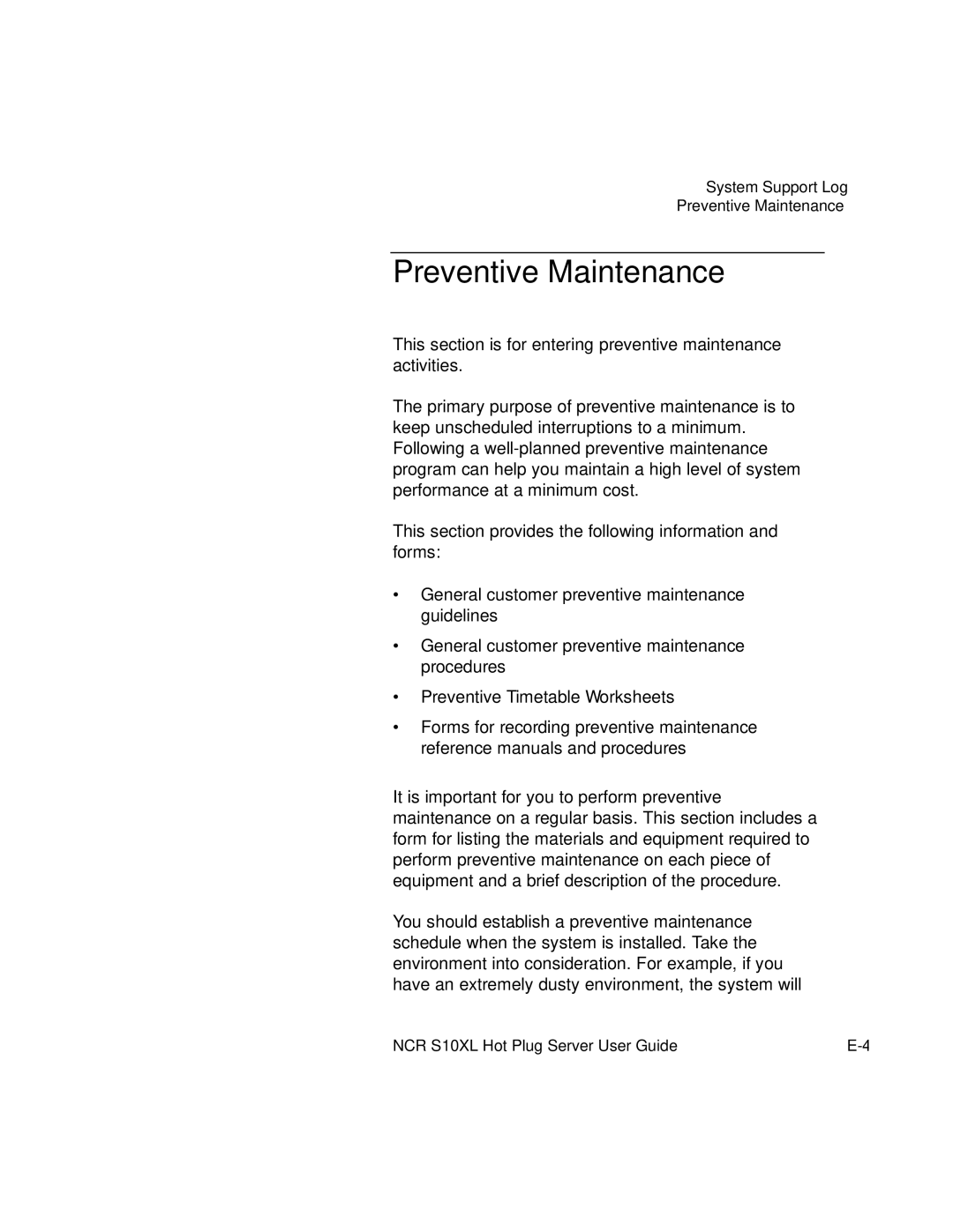 NCR S10XL manual Preventive Maintenance 