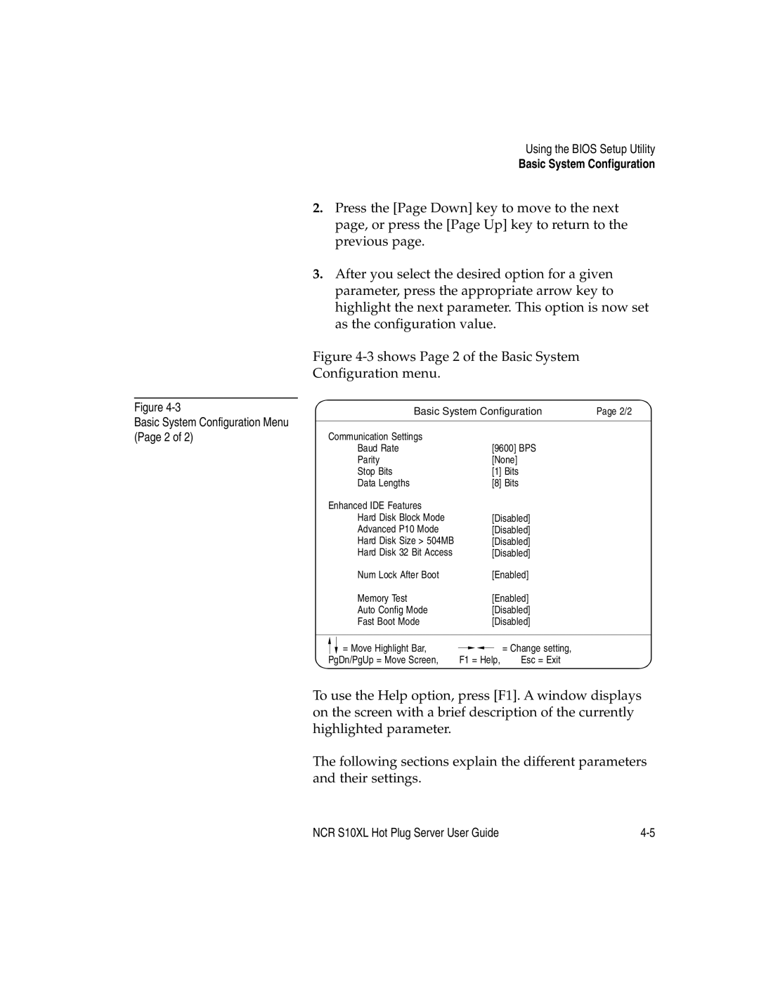 NCR S10XL manual Shows Page 2 of the Basic System Configuration menu 