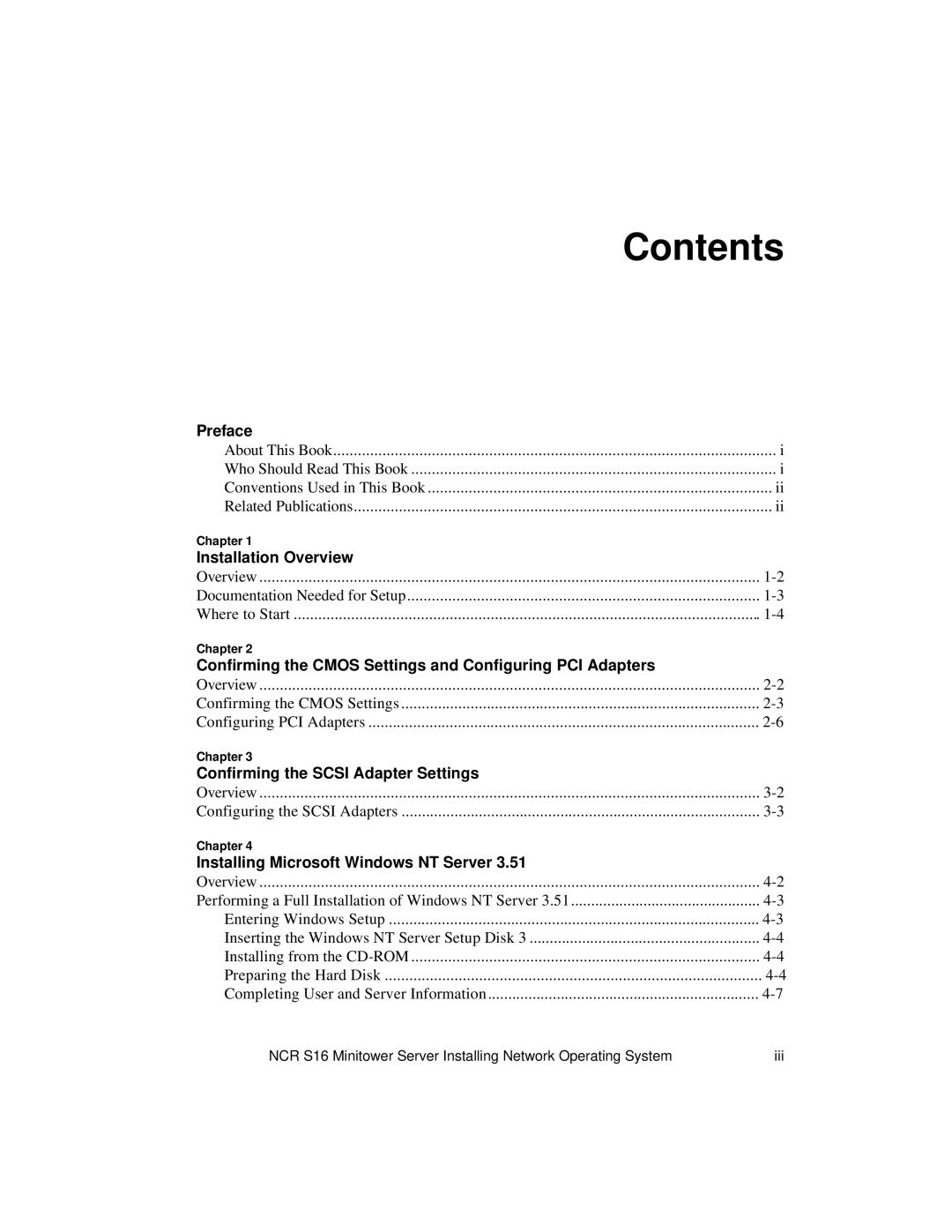 NCR S16 manual Contents 