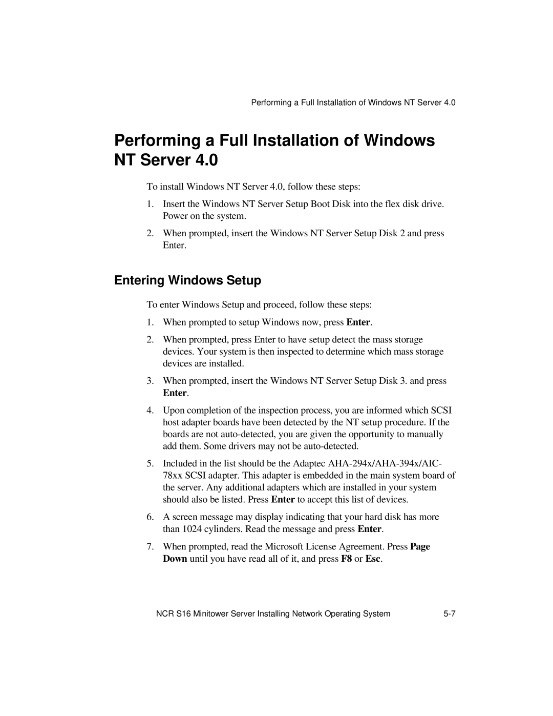 NCR S16 manual Performing a Full Installation of Windows NT Server 