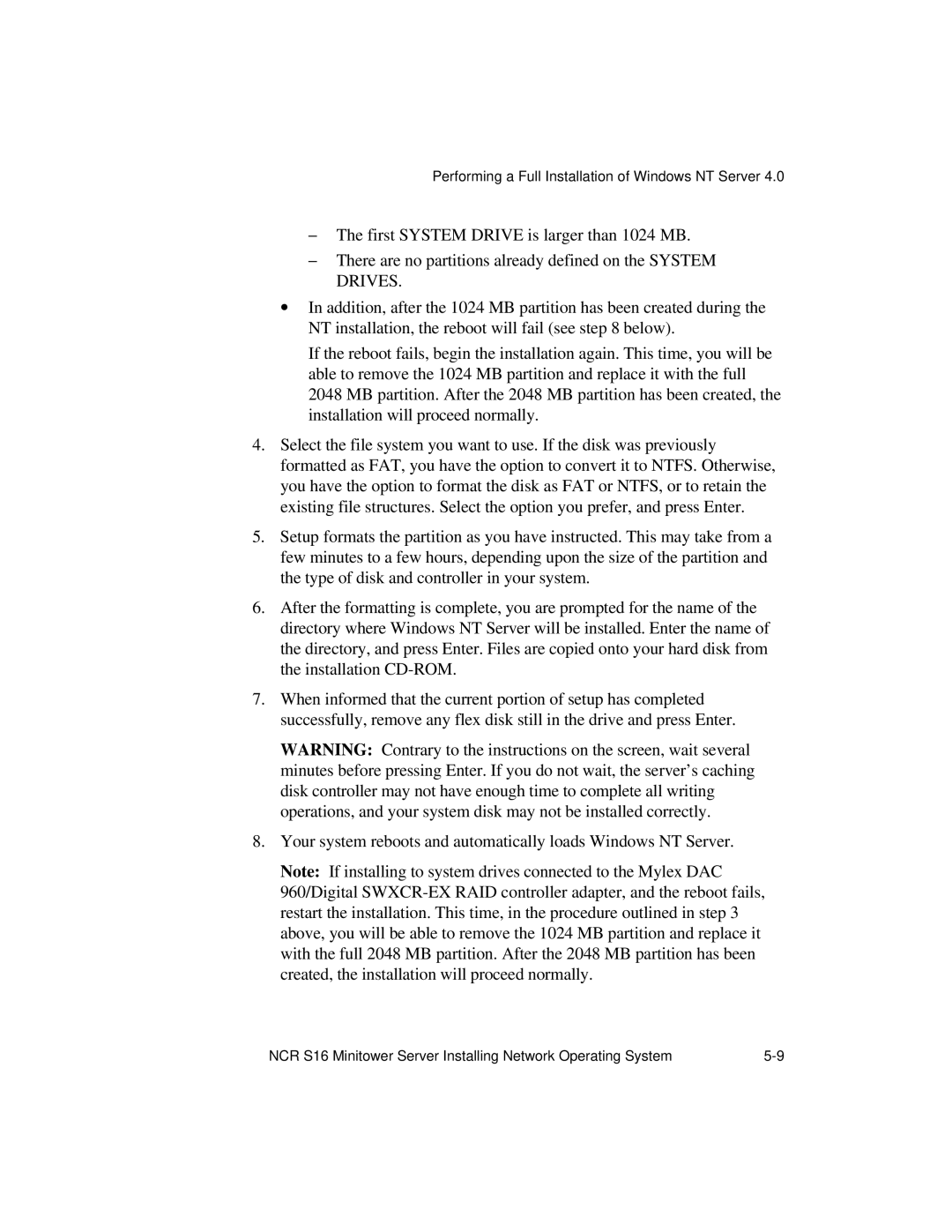 NCR S16 manual Performing a Full Installation of Windows NT Server 