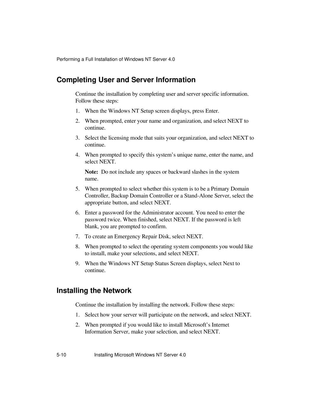 NCR S16 manual Completing User and Server Information, Installing the Network 