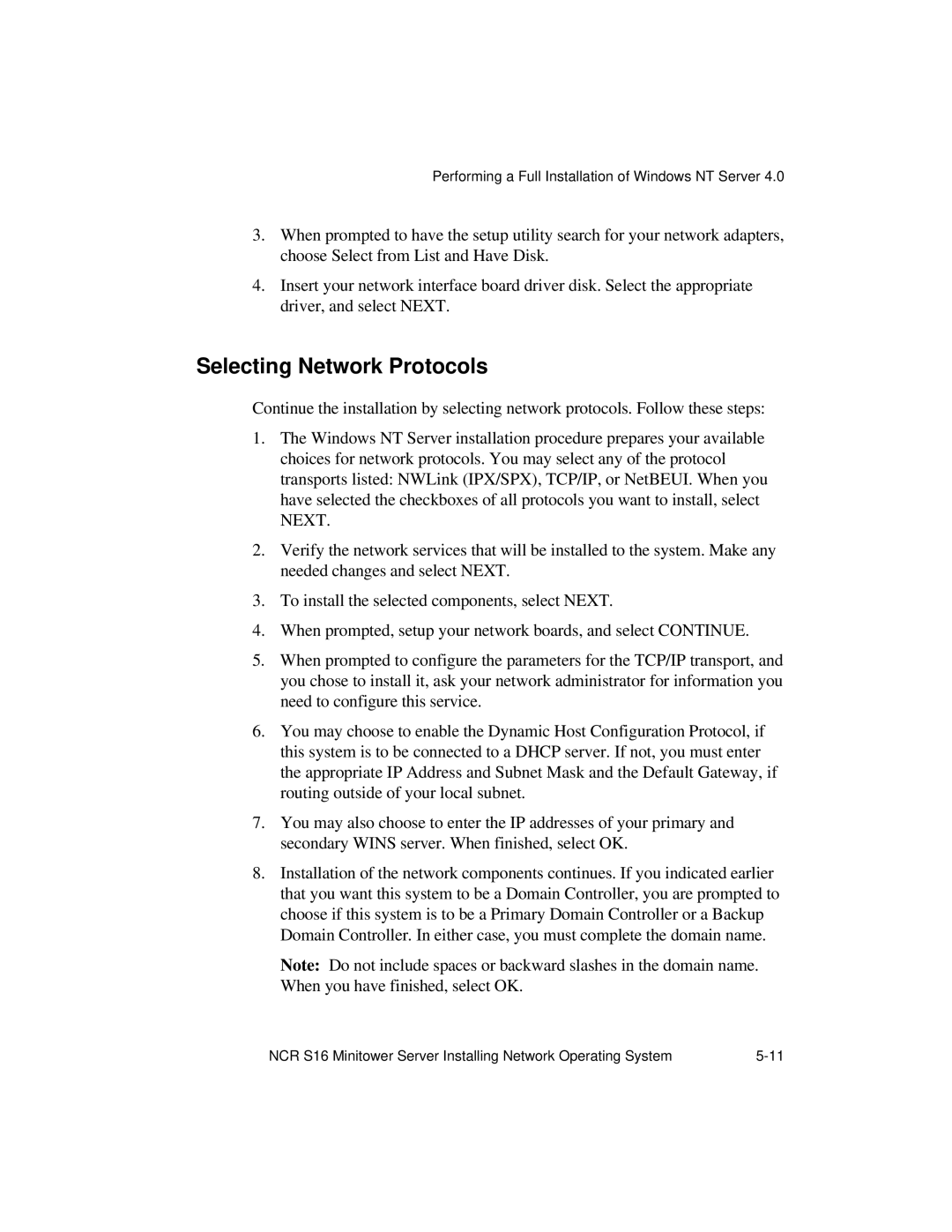 NCR S16 manual Selecting Network Protocols 