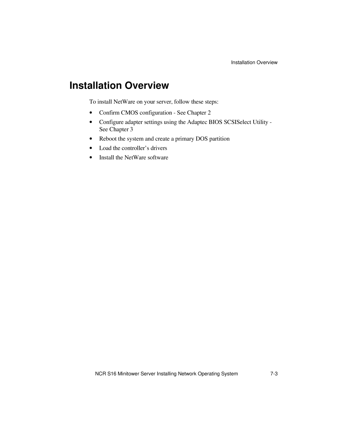 NCR S16 manual Installation Overview 