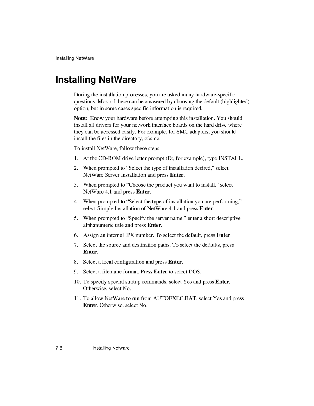 NCR S16 manual Installing NetWare 