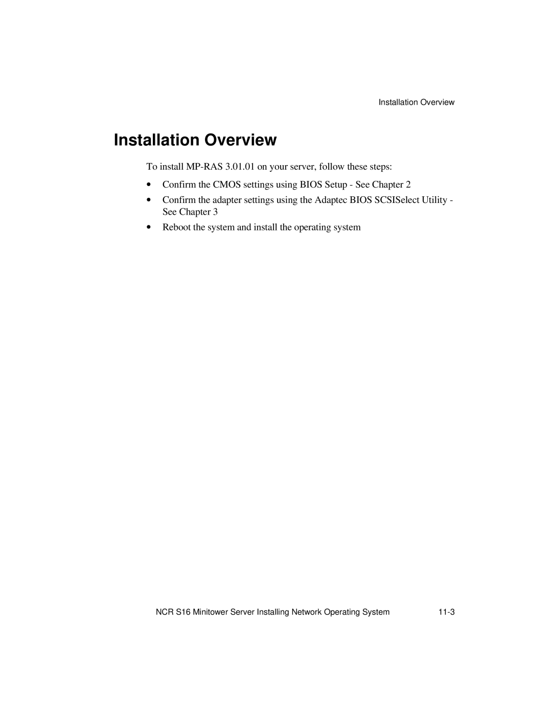 NCR S16 manual Installation Overview 