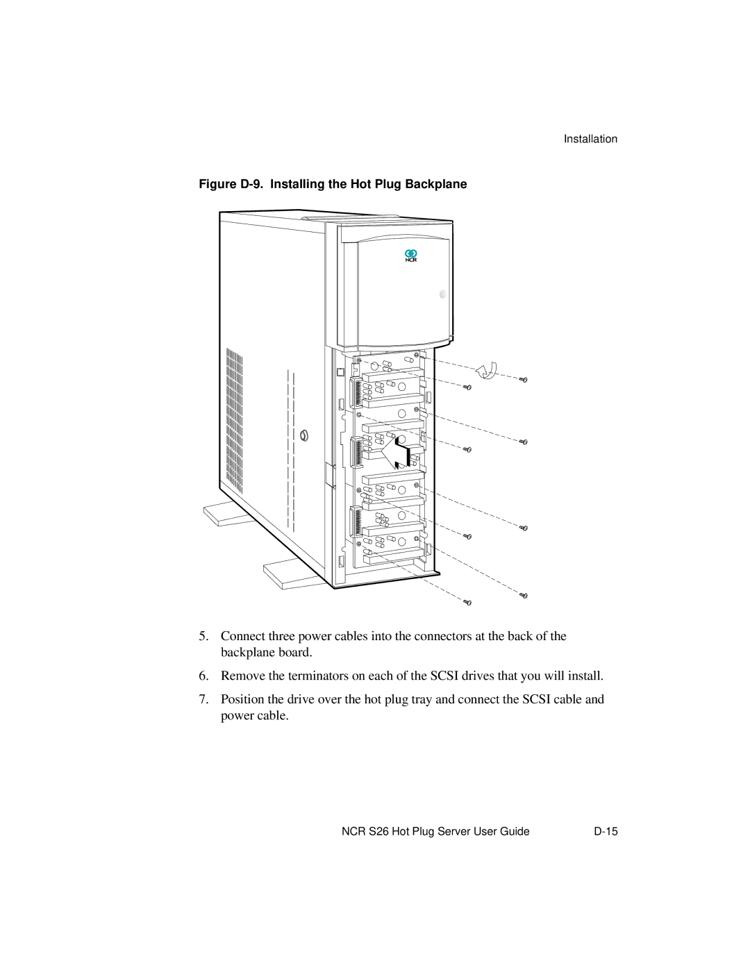 NCR S26 manual Figure D-9. Installing the Hot Plug Backplane 