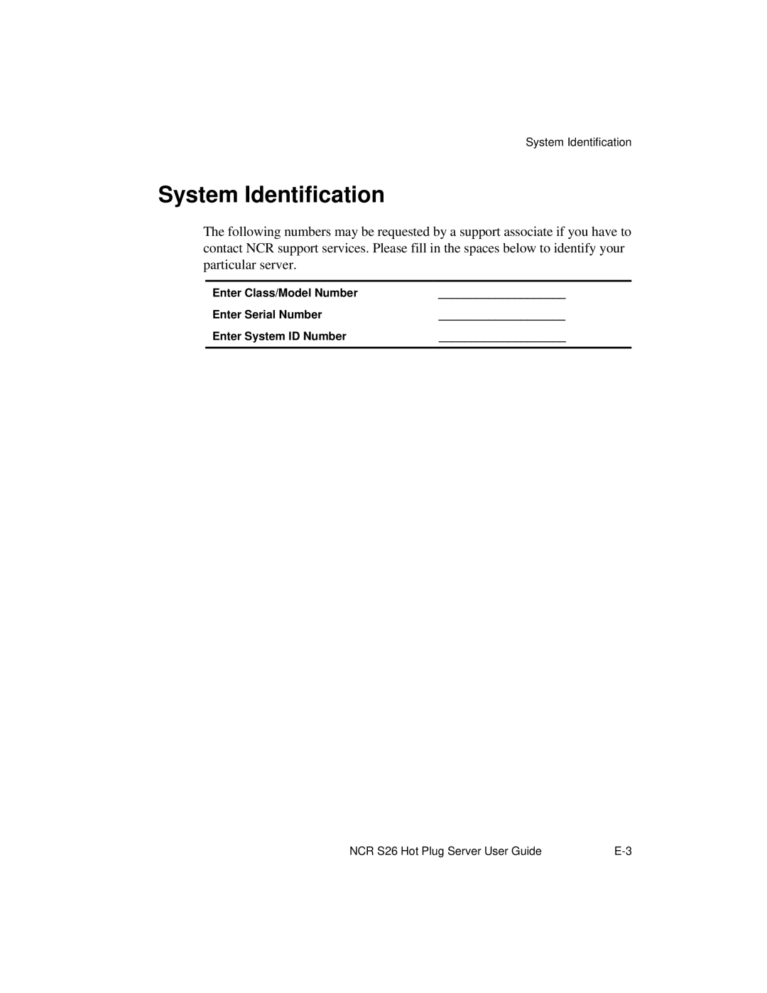 NCR S26 manual System Identification 