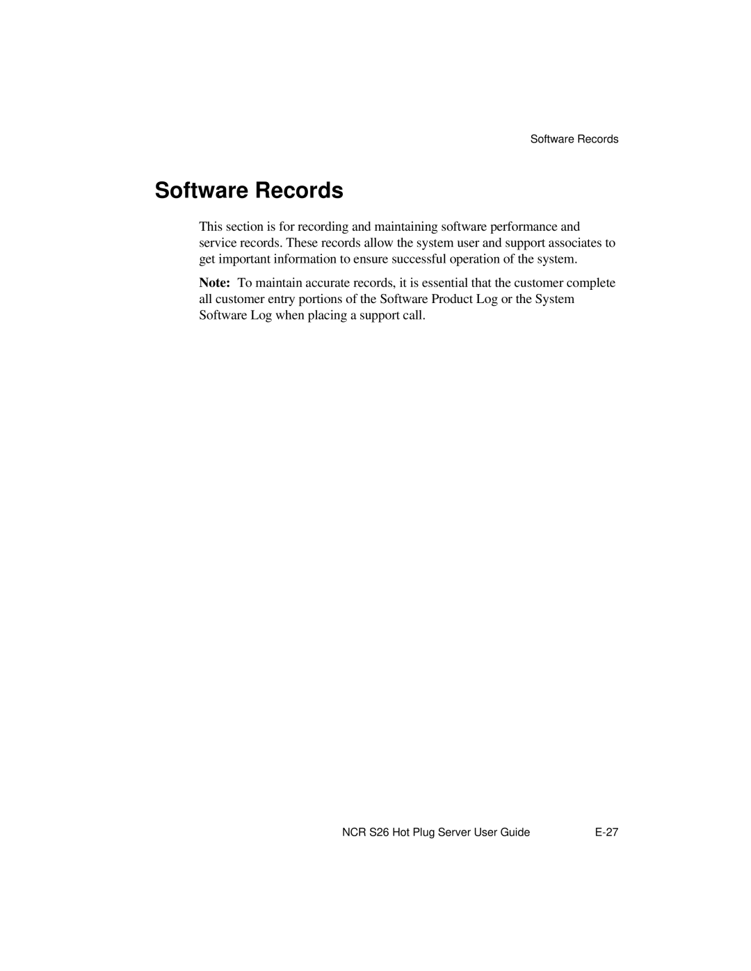 NCR S26 manual Software Records 