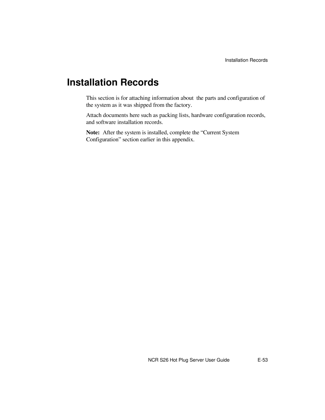 NCR S26 manual Installation Records 