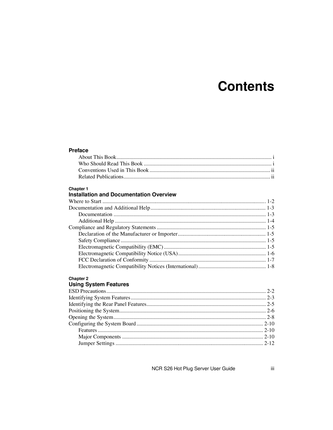 NCR S26 manual Contents 