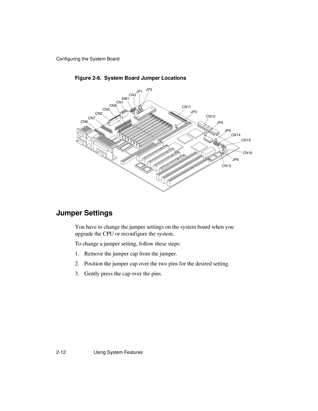 NCR S26 manual Jumper Settings, System Board Jumper Locations 