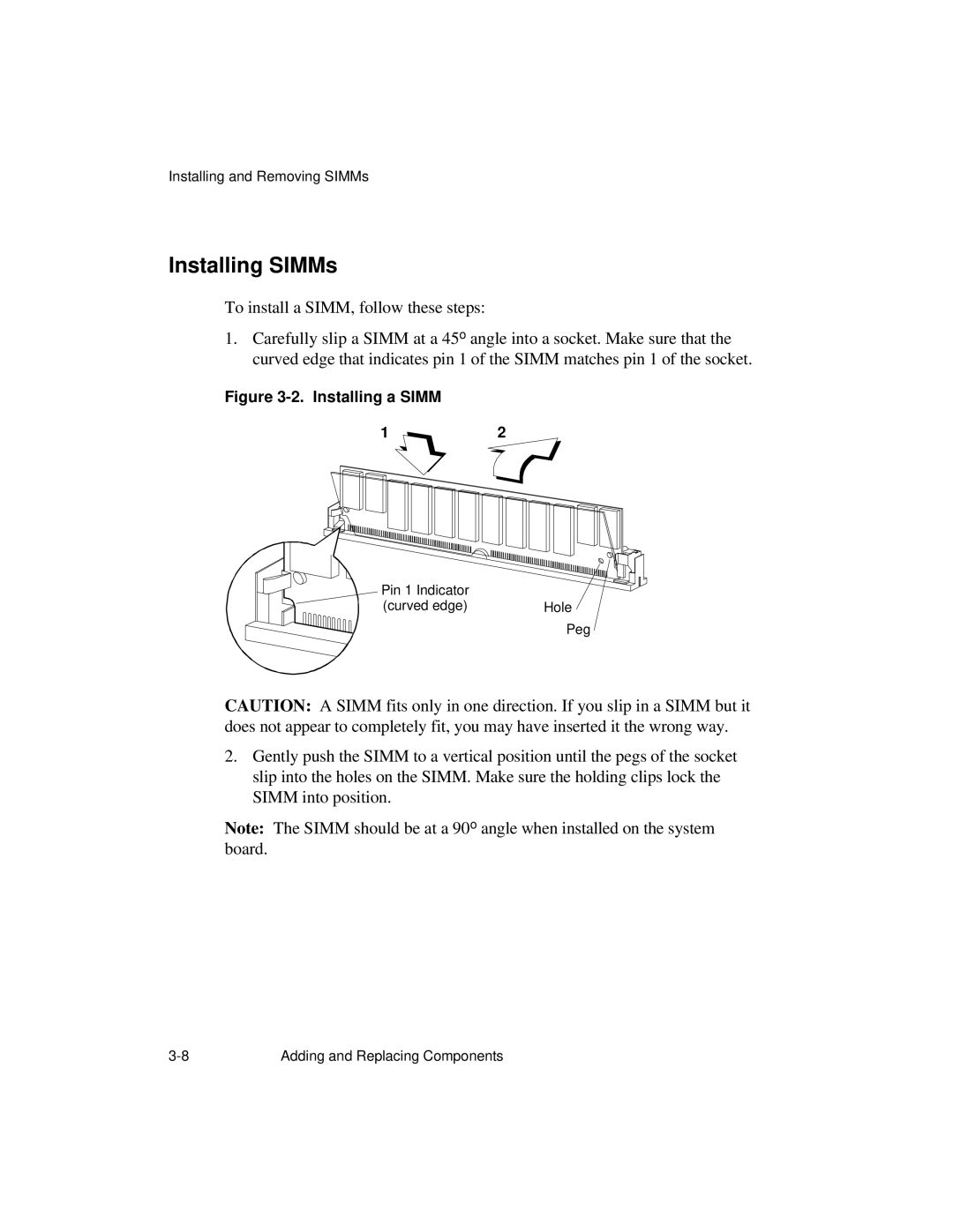 NCR S26 manual Installing SIMMs, Installing a Simm 