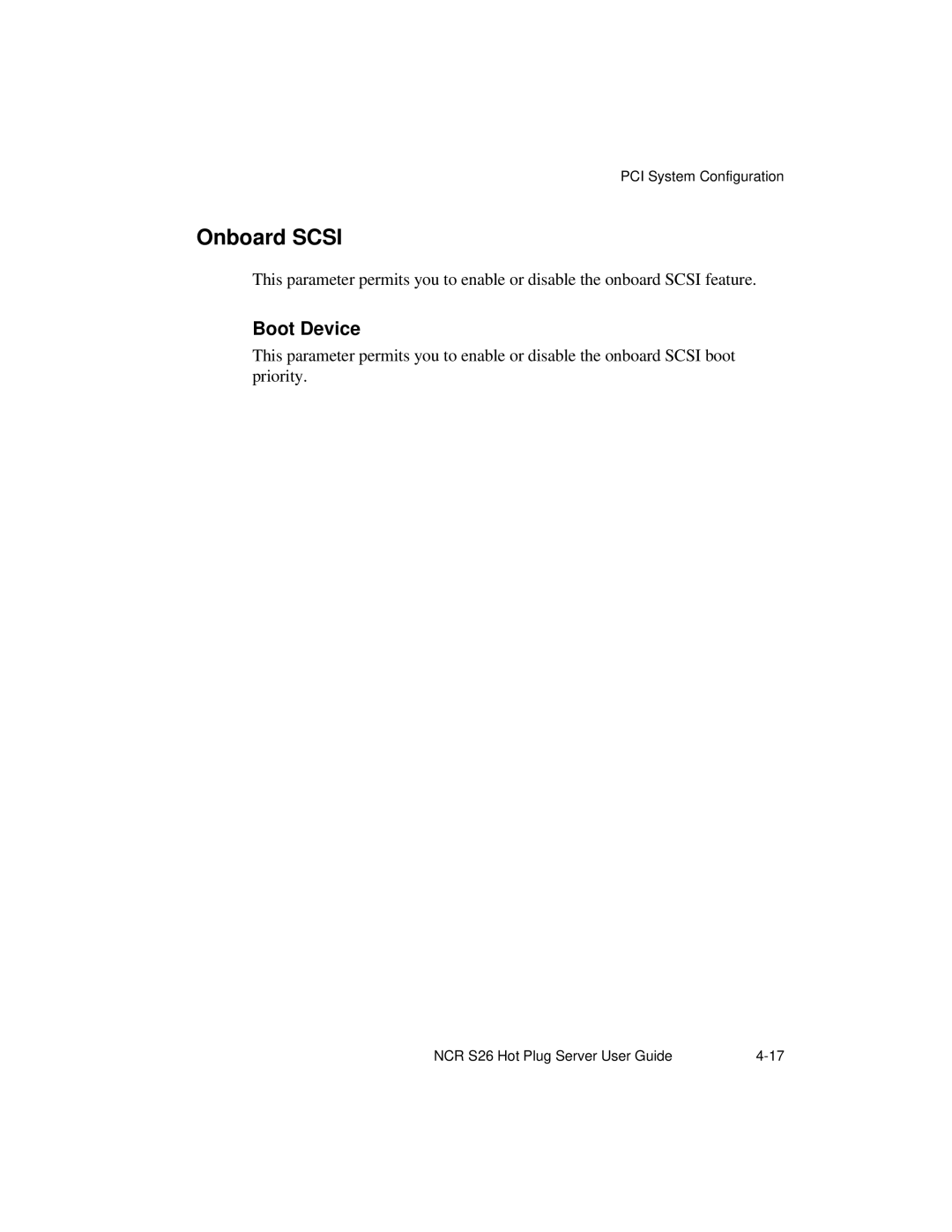 NCR S26 manual Onboard Scsi, Boot Device 