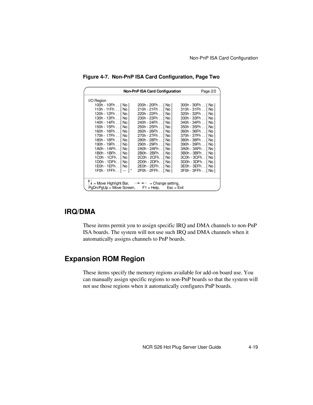 NCR S26 manual Expansion ROM Region, Non-PnP ISA Card Configuration, Page Two 