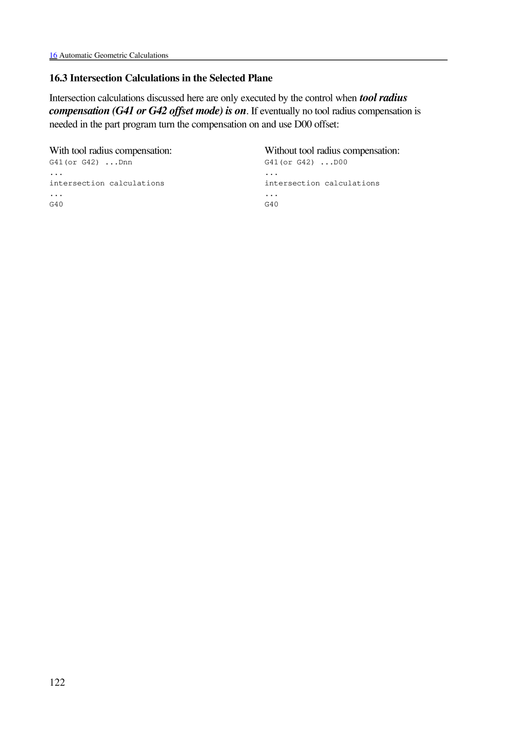 NCT Group 2000M, 99M manual Intersection Calculations in the Selected Plane 