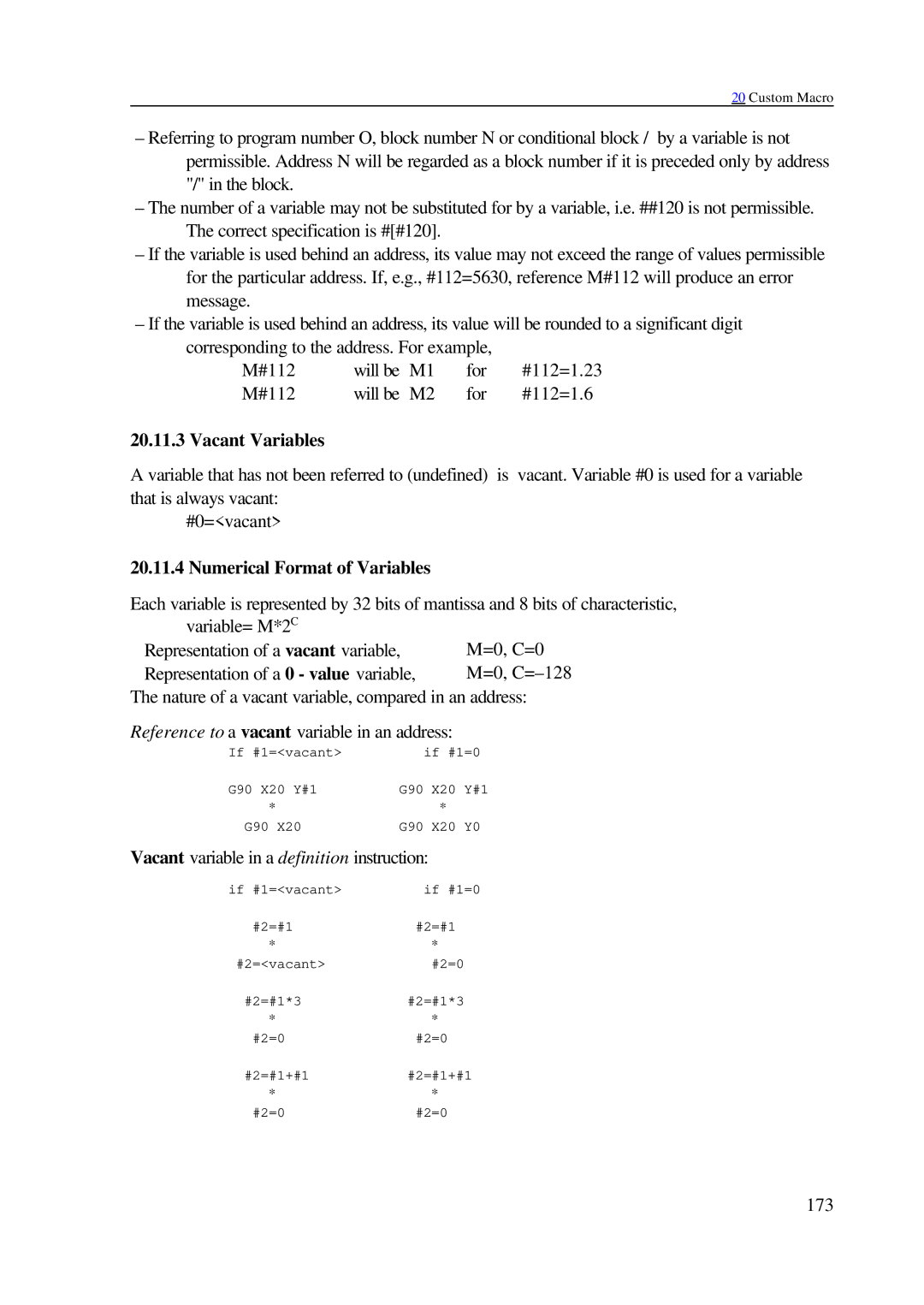 NCT Group 99M, 2000M manual Vacant Variables, Numerical Format of Variables 