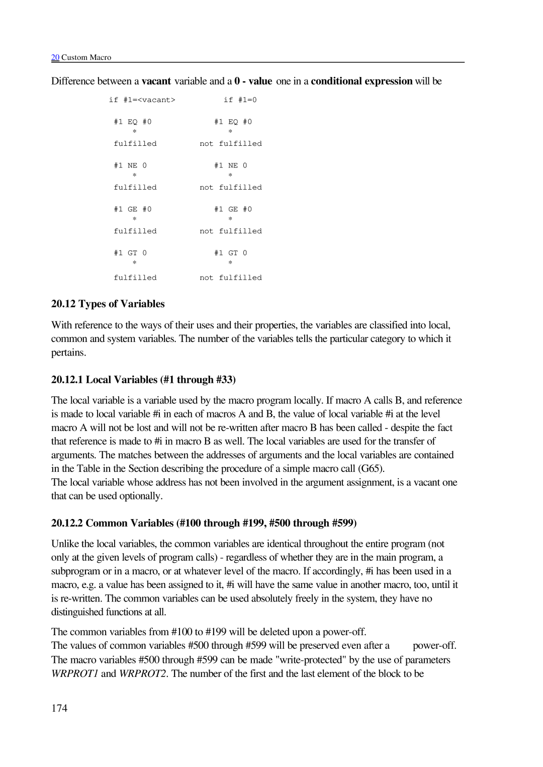 NCT Group 2000M Types of Variables, Local Variables #1 through #33, Common Variables #100 through #199, #500 through #599 