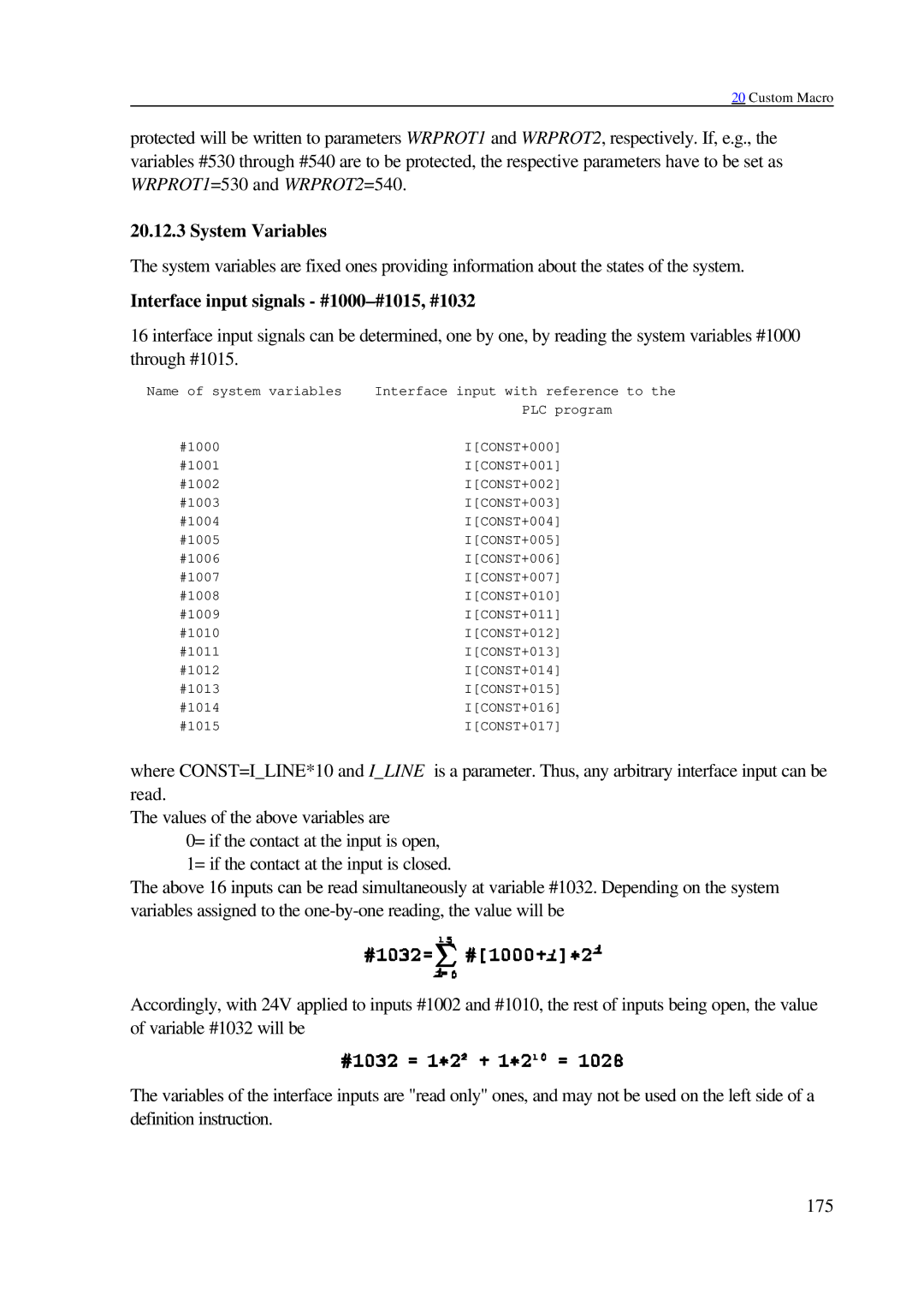 NCT Group 99M, 2000M manual System Variables, Interface input signals #1000-#1015, #1032 