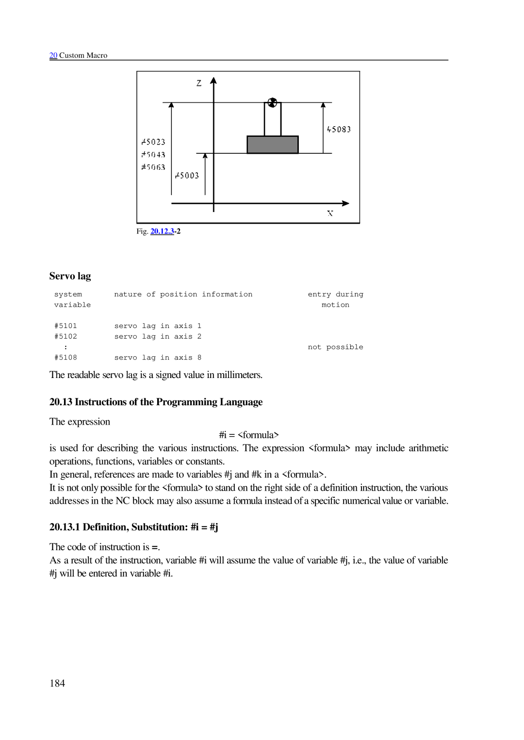 NCT Group 2000M, 99M manual Servo lag, Instructions of the Programming Language, Definition, Substitution #i = #j 