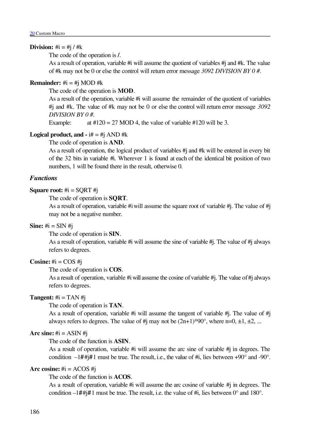 NCT Group 2000M, 99M manual Square root #i = Sqrt #j, Arc cosine #i = Acos #j 