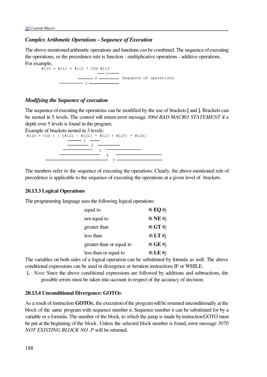 NCT Group 2000M, 99M manual Logical Operations, Unconditional Divergence GOTOn 