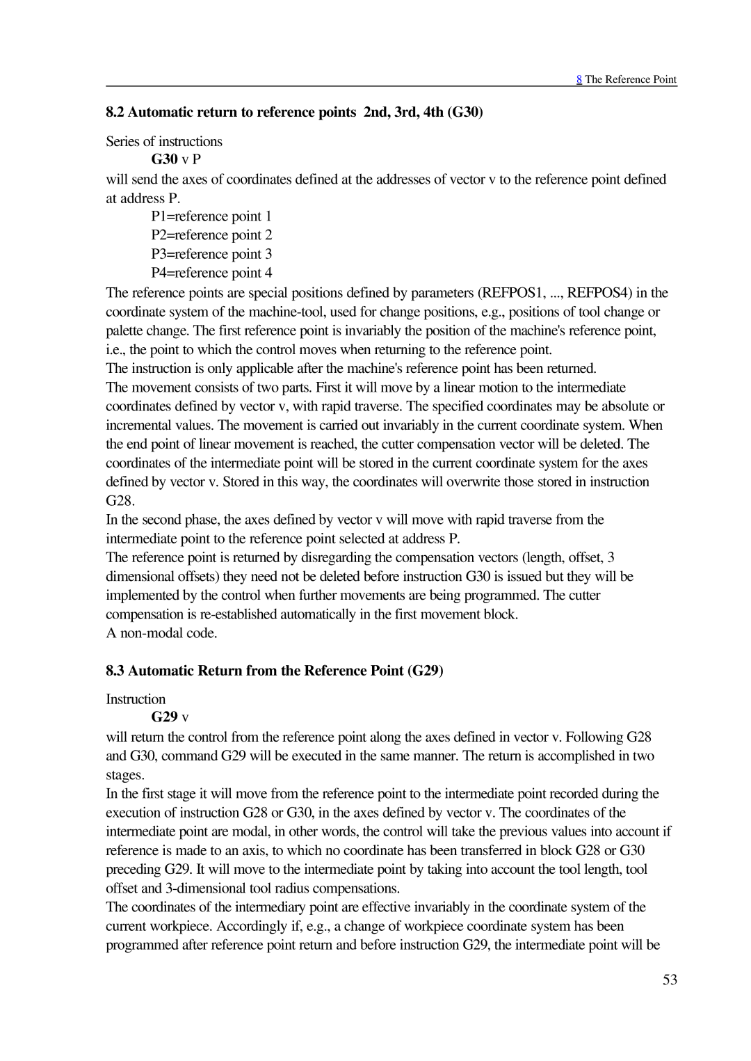 NCT Group 99M, 2000M Automatic return to reference points 2nd, 3rd, 4th G30, Automatic Return from the Reference Point G29 