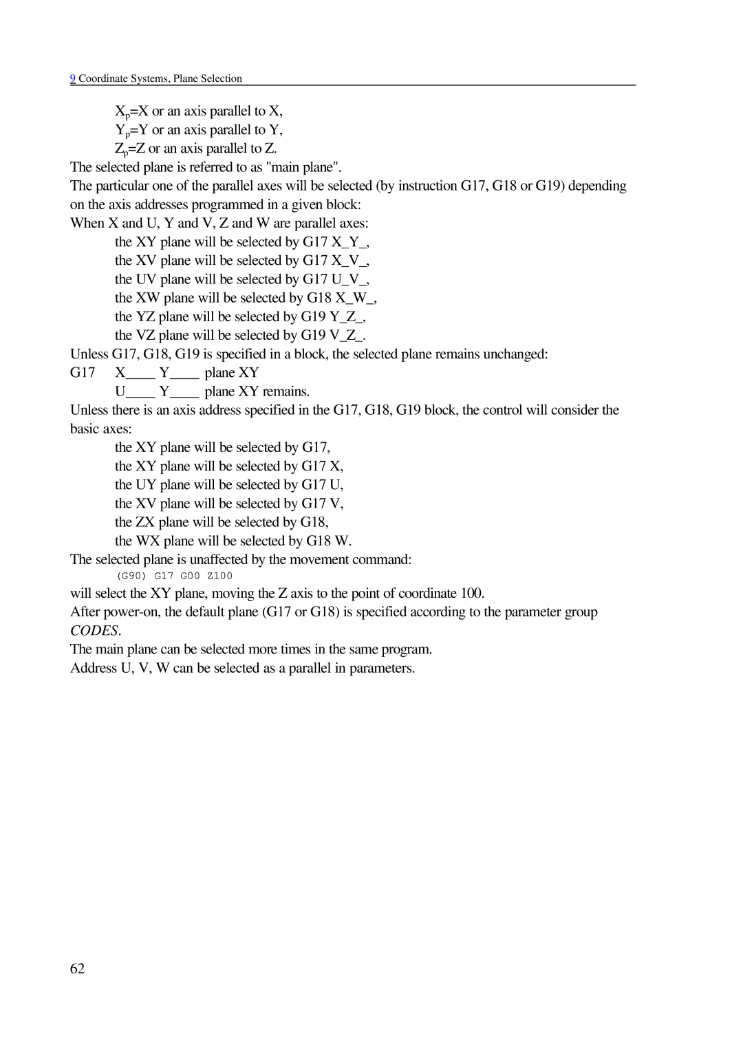 NCT Group 2000M, 99M manual Codes 