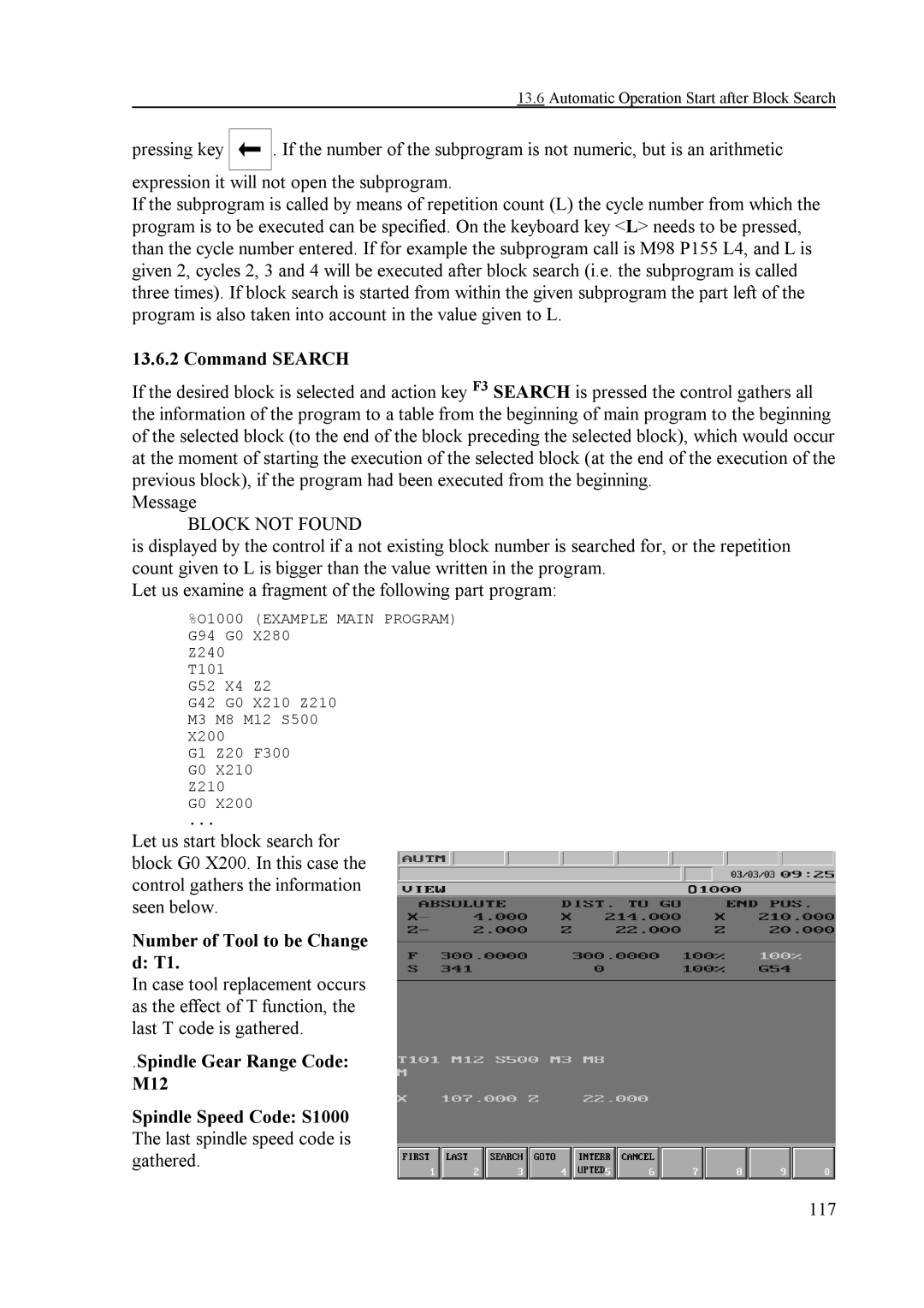 NCT Group NCT 100T, NCT 990T, NCT 2000T manual Command Search, Number of Tool to be Change d T1, 117 