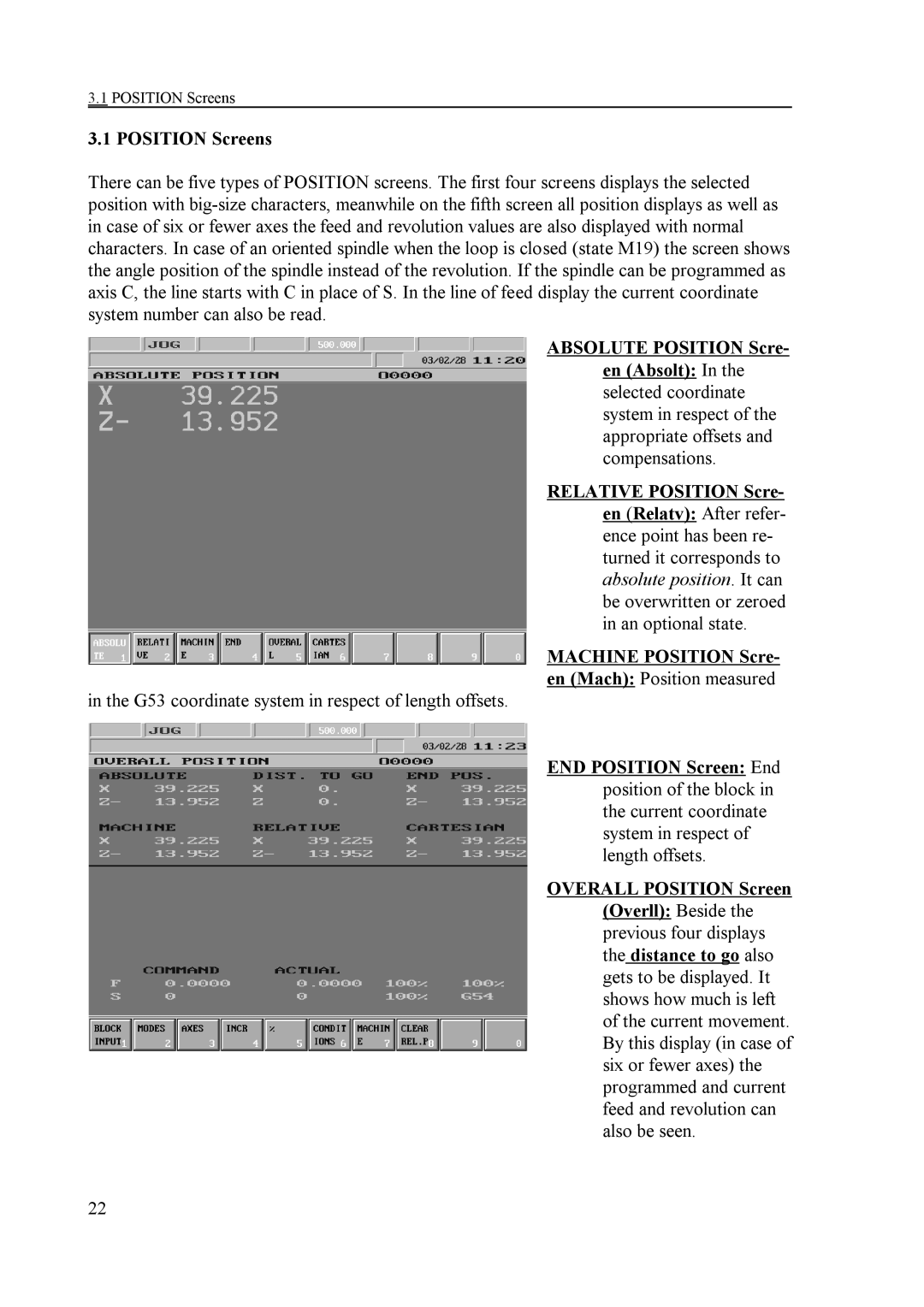 NCT Group NCT 990T, NCT 100T, NCT 2000T manual Position Screens 