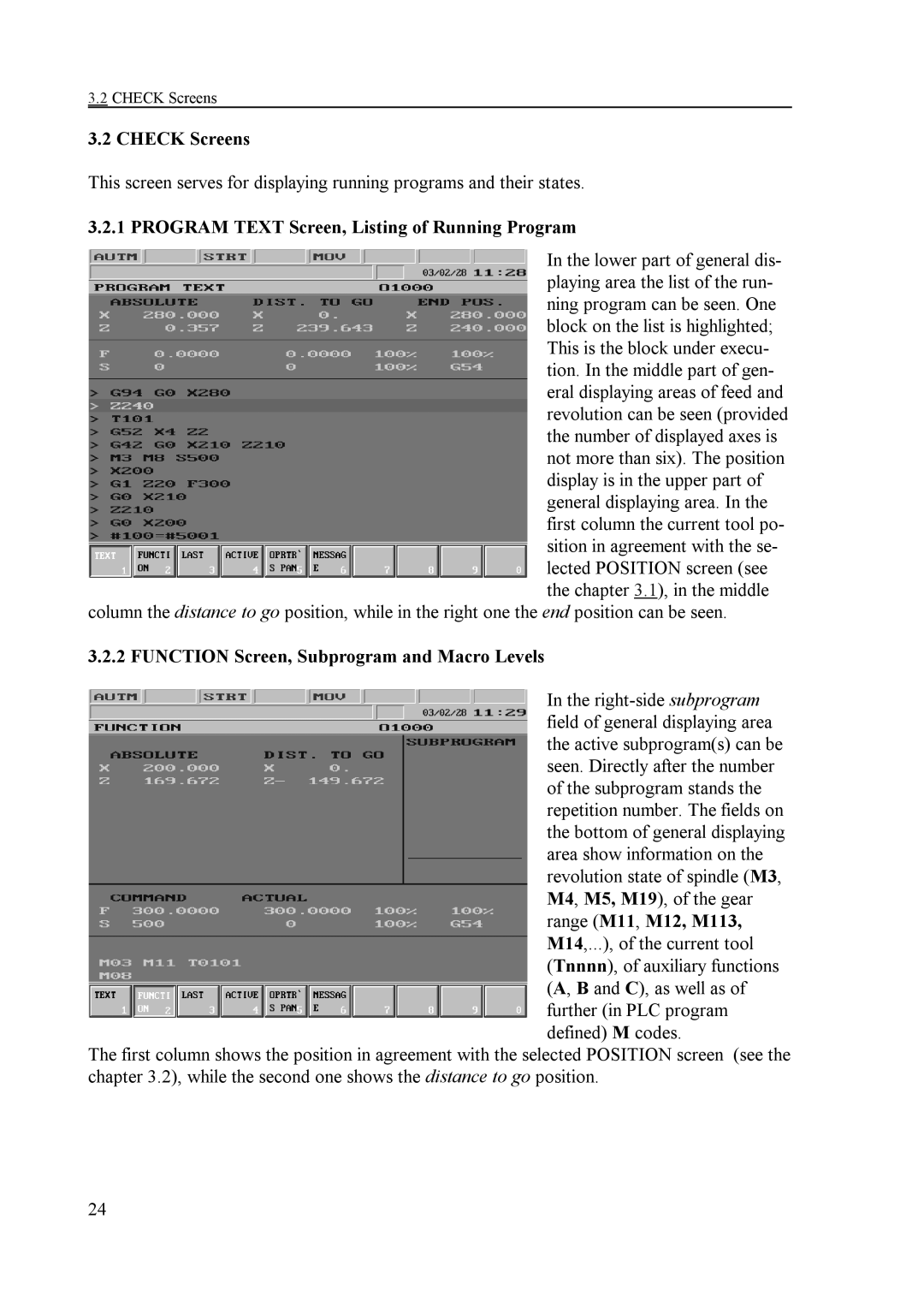 NCT Group NCT 100T, NCT 990T, NCT 2000T manual Check Screens, Program Text Screen, Listing of Running Program 