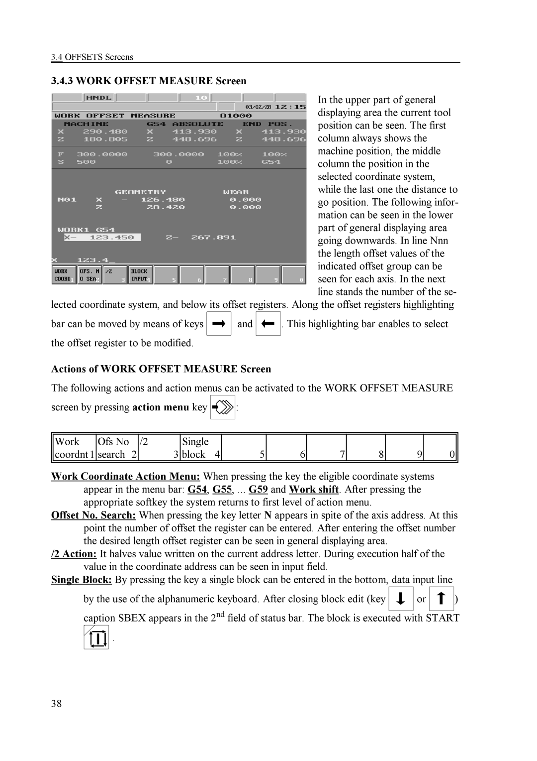 NCT Group NCT 2000T, NCT 100T, NCT 990T manual Actions of Work Offset Measure Screen 