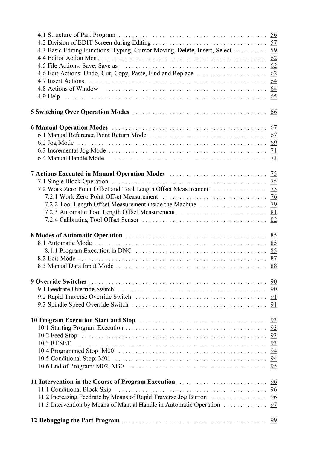 NCT Group NCT 990T, NCT 100T, NCT 2000T manual Intervention in the Course of Program Execution 