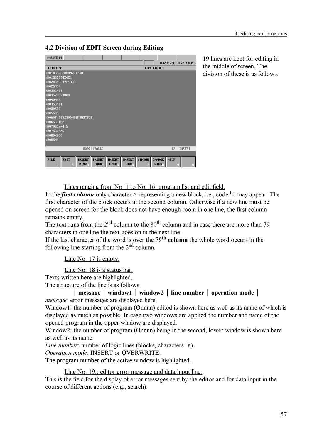 NCT Group NCT 100T, NCT 990T, NCT 2000T manual Division of Edit Screen during Editing 