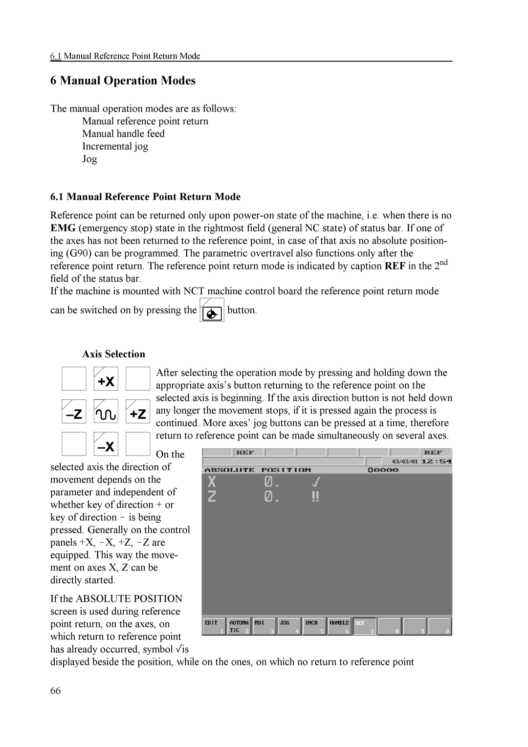 NCT Group NCT 100T, NCT 990T, NCT 2000T manual Manual Operation Modes, Manual Reference Point Return Mode, Axis Selection 