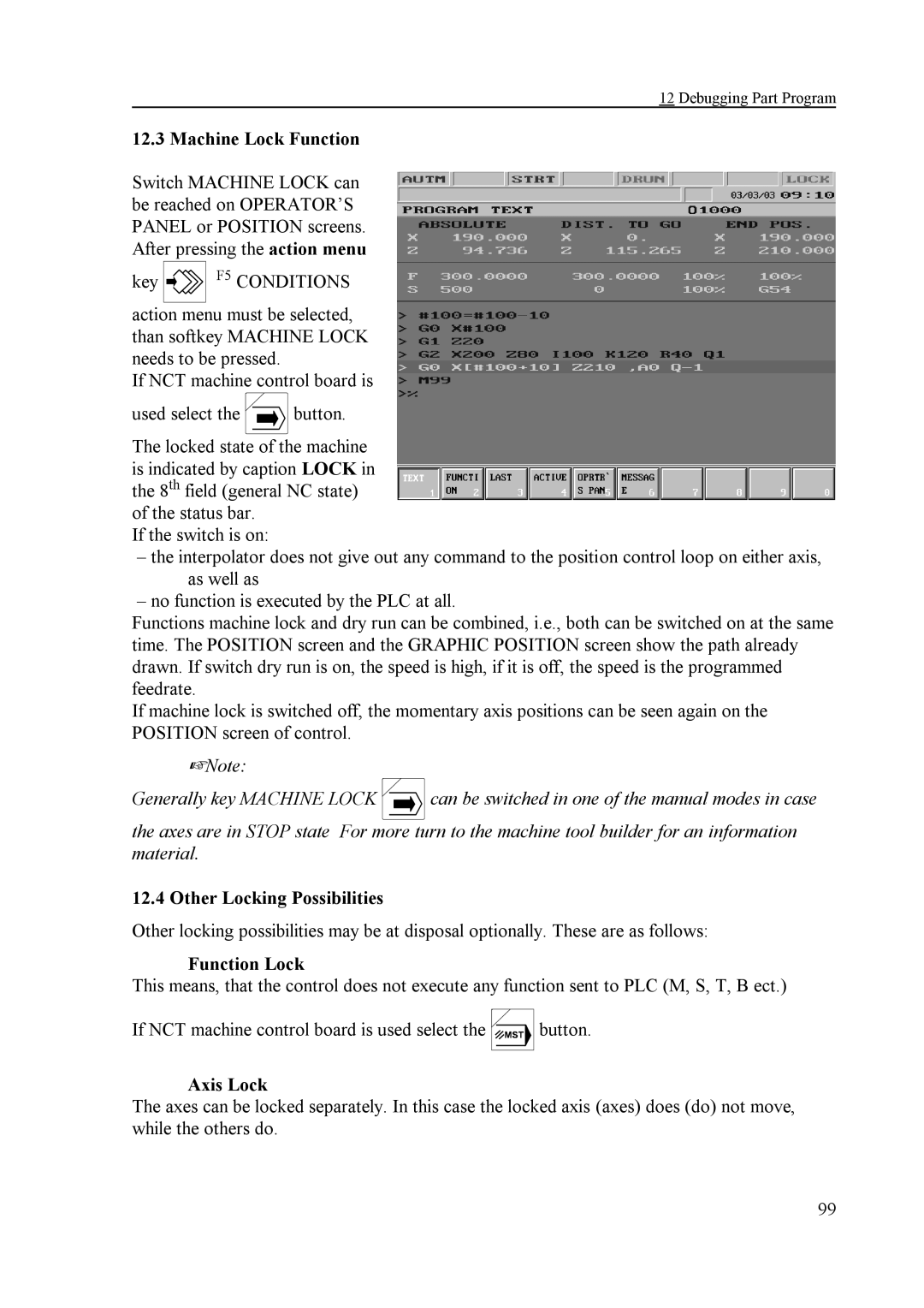 NCT Group NCT 100T, NCT 990T, NCT 2000T manual Machine Lock Function, Other Locking Possibilities, Function Lock, Axis Lock 