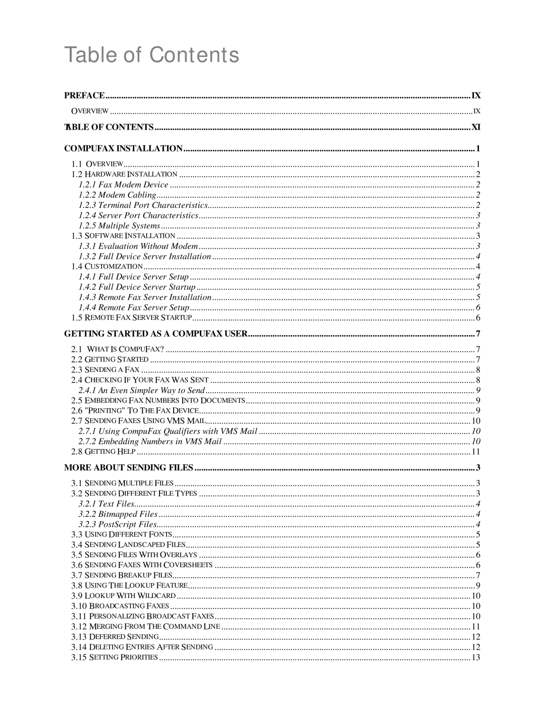 NDC comm CompuFax user manual Table of Contents 