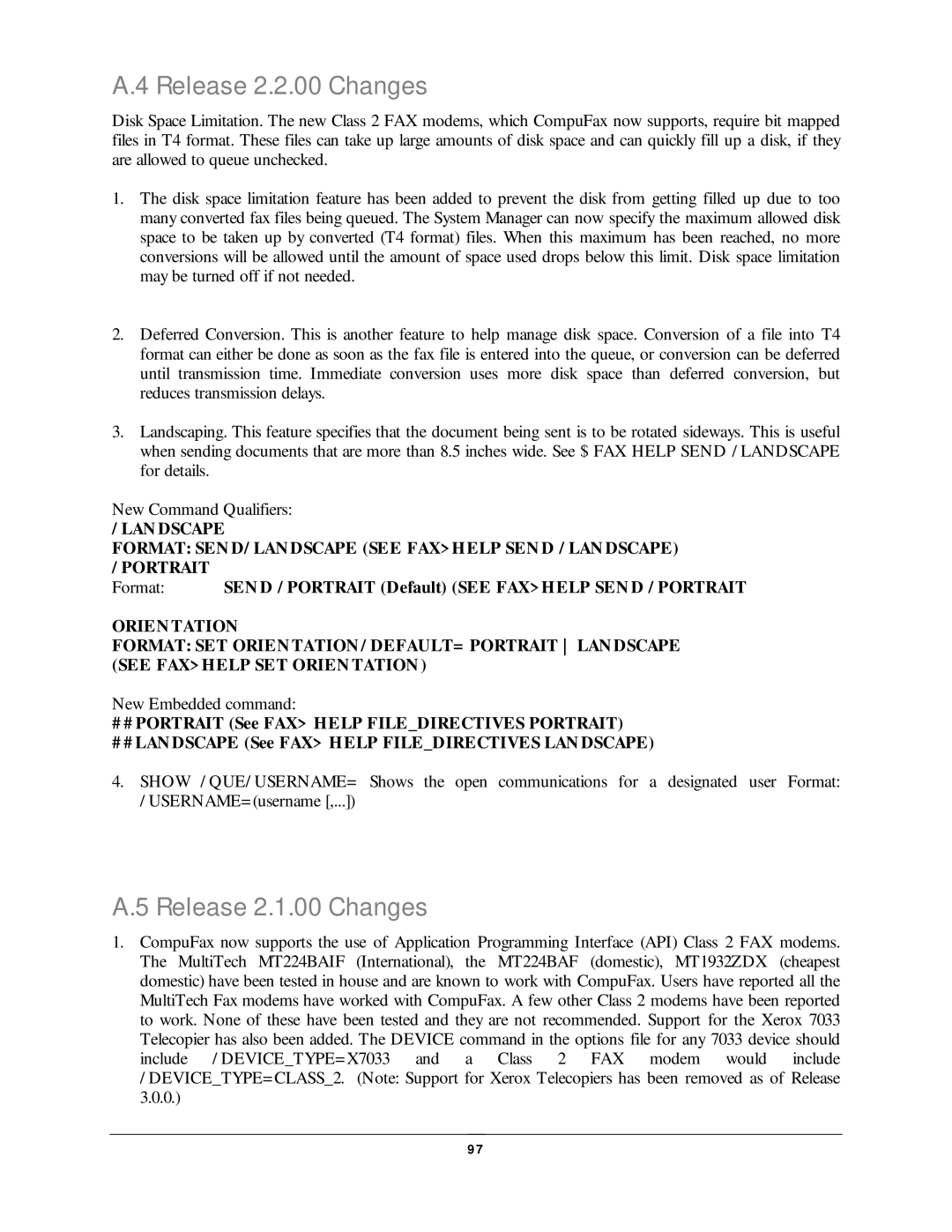 NDC comm CompuFax user manual Release 2.2.00 Changes, Release 2.1.00 Changes 