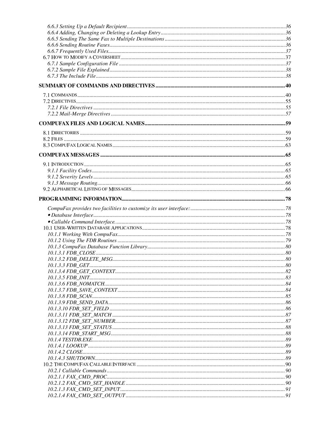 NDC comm CompuFax user manual Summary of Commands and Directives 