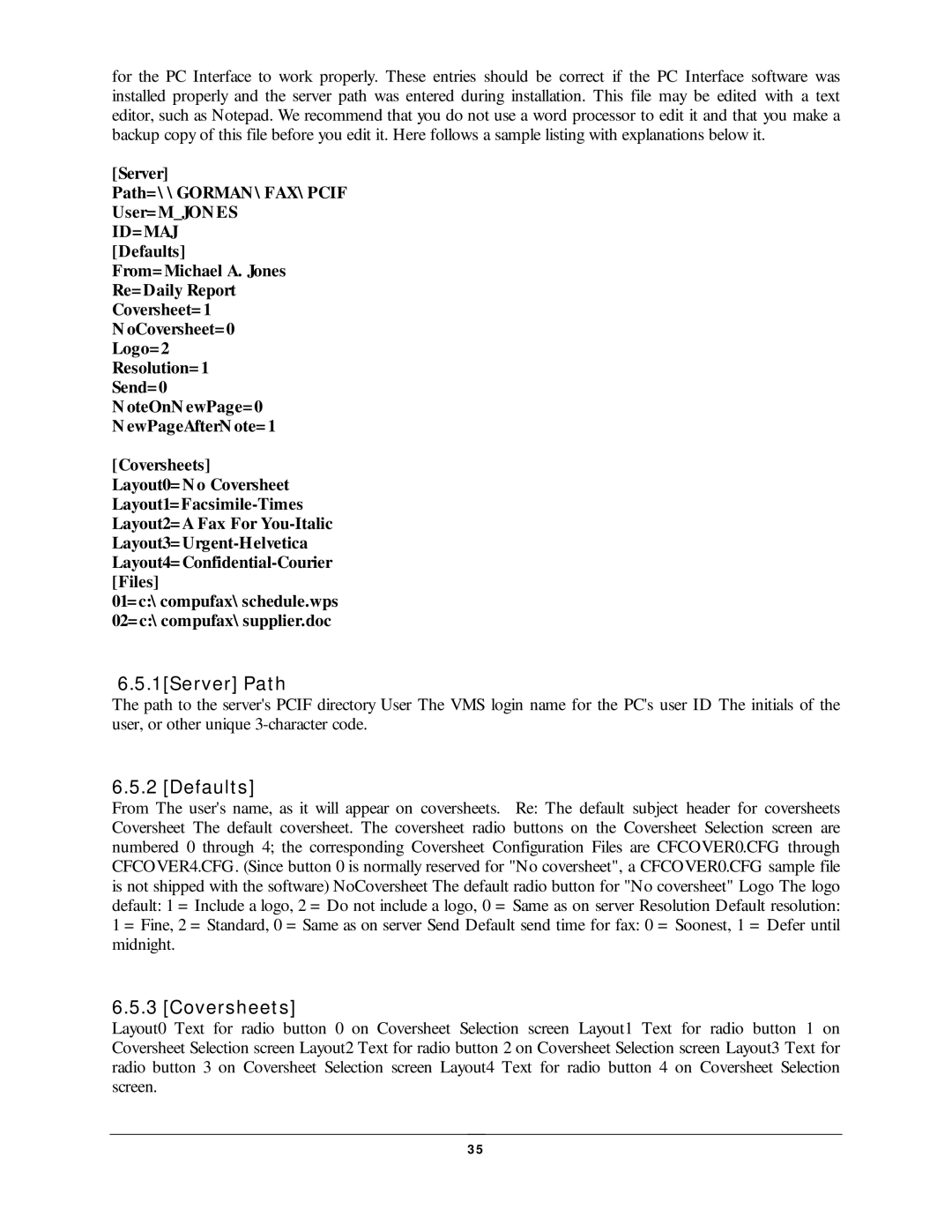 NDC comm CompuFax user manual 1Server Pat h, Default s, Coversheet s 