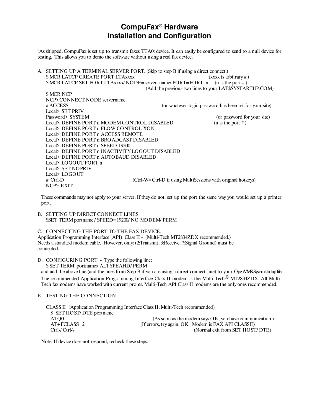 NDC comm user manual CompuFax Hardware Installation and Configuration 