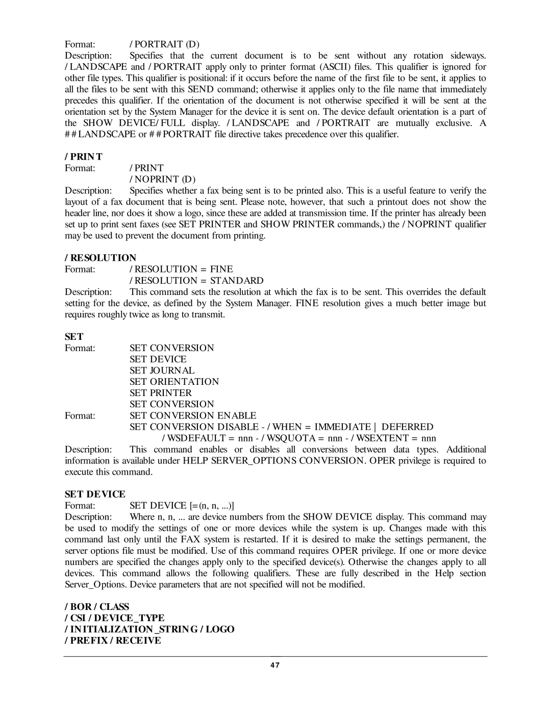 NDC comm CompuFax user manual Portrait D, Resolution = Fine, Resolution = Standard, SET Device 